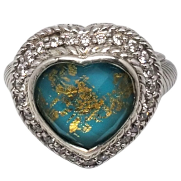Judith Ripka Sterling Silver Heart Shaped Turquoise Doublet Ring Size 7 #21158 - Picture 1 of 9